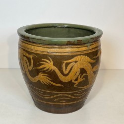 Large Chinese Glazed Ceramic Planter with Dragon Decoration