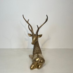Large Bronze Recumbent Stag with Engraved Shamanic Motifs