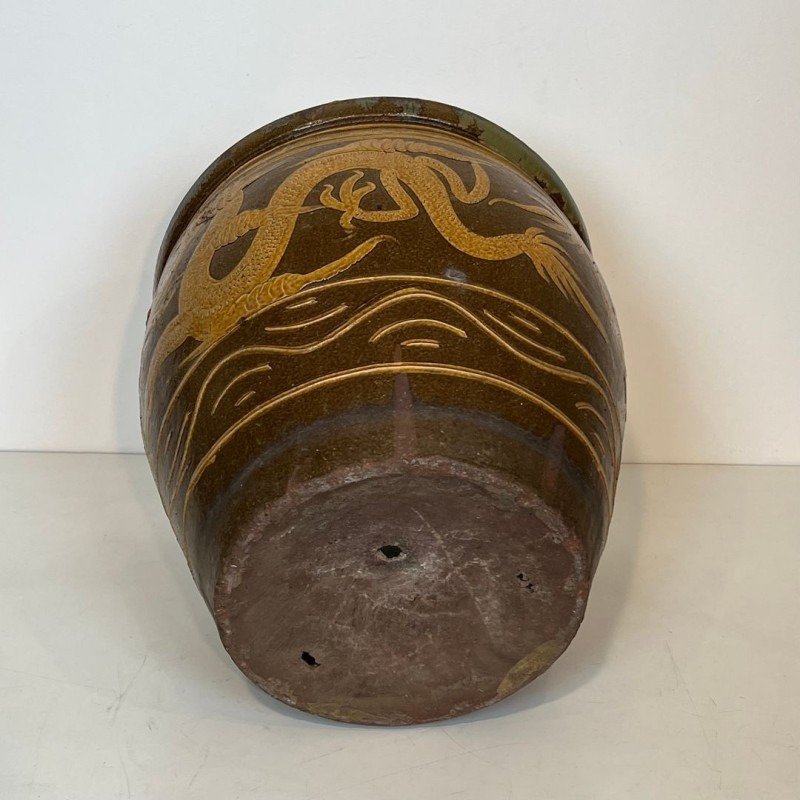 Large Chinese Glazed Ceramic Planter with Dragon Decoration