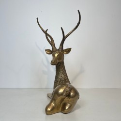 Large Bronze Recumbent Stag with Engraved Shamanic Motifs