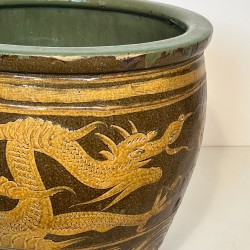 Importante Jardinière Chinoise en Terre-Cuite Vernissée à Décors de Dragons