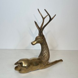 Large Bronze Recumbent Stag with Engraved Shamanic Motifs