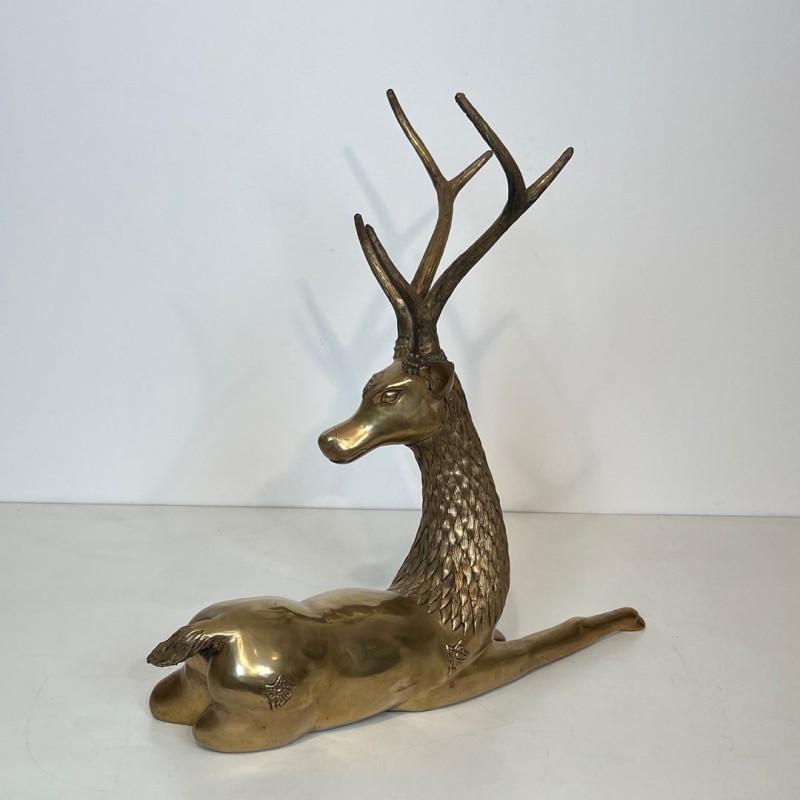 Large Bronze Recumbent Stag with Engraved Shamanic Motifs
