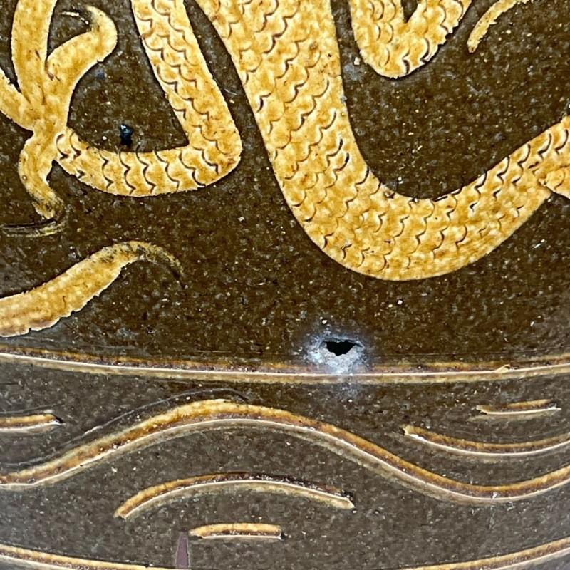 Importante Jardinière Chinoise en Terre-Cuite Vernissée à Décors de Dragons