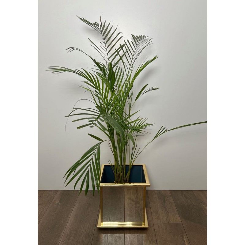Jardinière Carrée à Panneaux Miroir et Cadre en Métal Doré