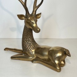 Large Bronze Recumbent Stag with Engraved Shamanic Motifs