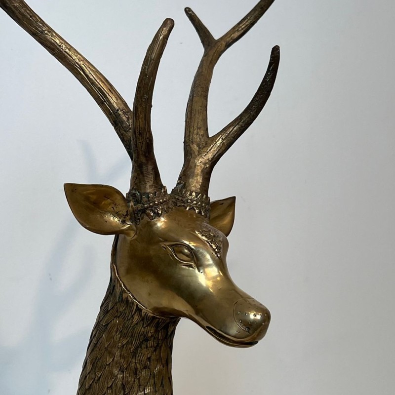 Large Bronze Recumbent Stag with Engraved Shamanic Motifs