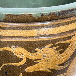 Large Chinese Glazed Ceramic Planter with Dragon Decoration