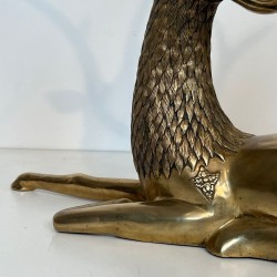 Large Bronze Recumbent Stag with Engraved Shamanic Motifs