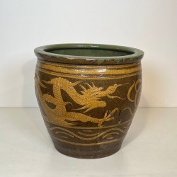 Large Chinese Glazed Ceramic Planter with Dragon Decoration