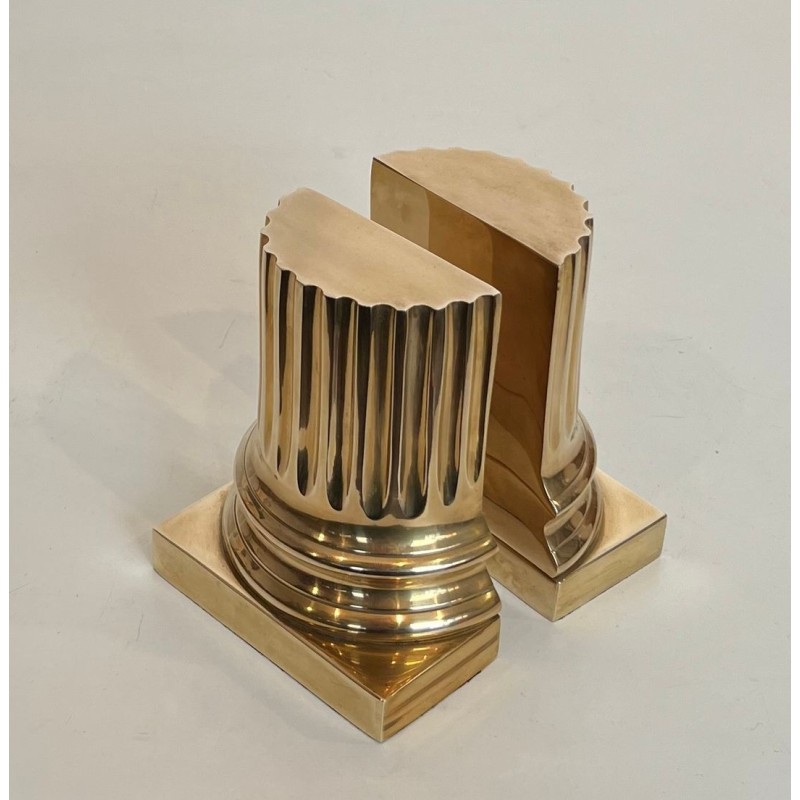 Pair of Polished Brass Bookends in the Form of Fluted Classical Columns