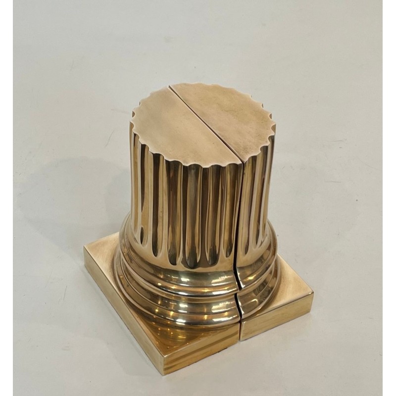 Pair of Polished Brass Bookends in the Form of Fluted Classical Columns