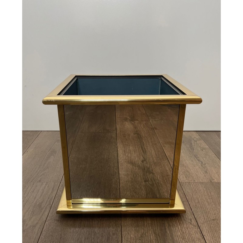 Jardinière Carrée à Panneaux Miroir et Cadre en Métal Doré