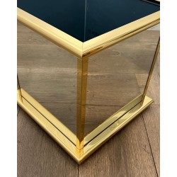 Jardinière Carrée à Panneaux Miroir et Cadre en Métal Doré