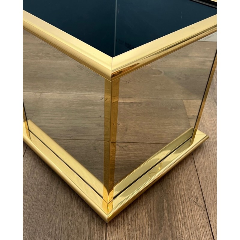 Jardinière Carrée à Panneaux Miroir et Cadre en Métal Doré