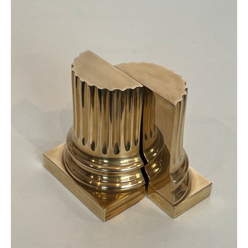 Pair of Polished Brass Bookends in the Form of Fluted Classical Columns