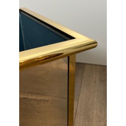 Jardinière Carrée à Panneaux Miroir et Cadre en Métal Doré