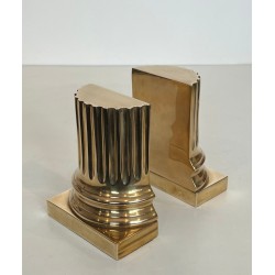 Pair of Polished Brass Bookends in the Form of Fluted Classical Columns