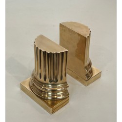 Pair of Polished Brass Bookends in the Form of Fluted Classical Columns