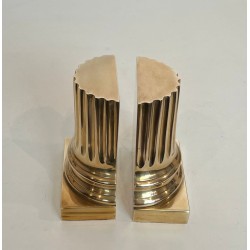Pair of Polished Brass Bookends in the Form of Fluted Classical Columns