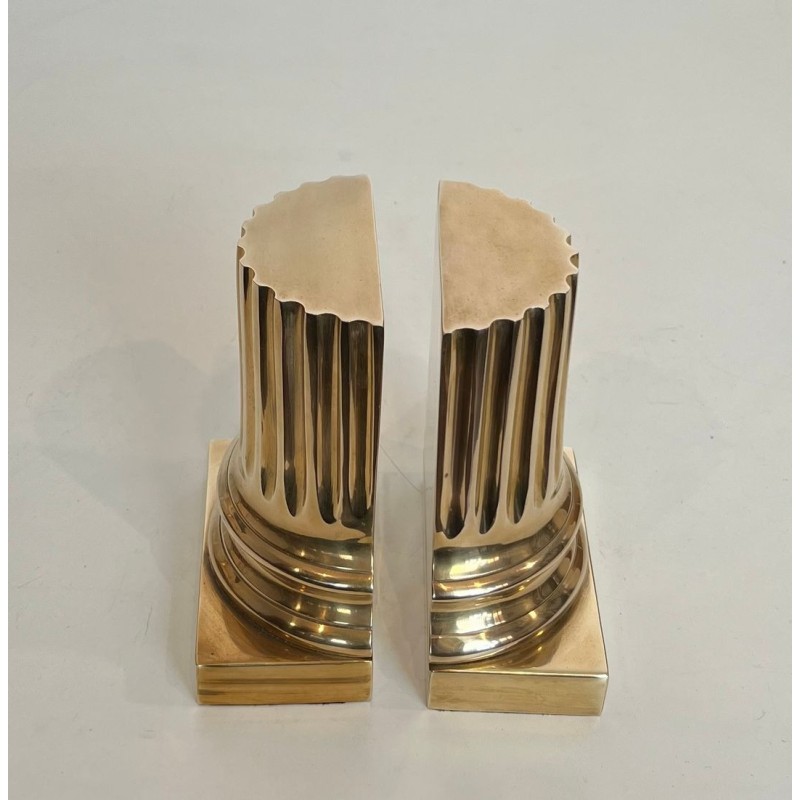 Pair of Polished Brass Bookends in the Form of Fluted Classical Columns