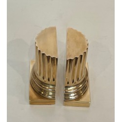 Pair of Polished Brass Bookends in the Form of Fluted Classical Columns