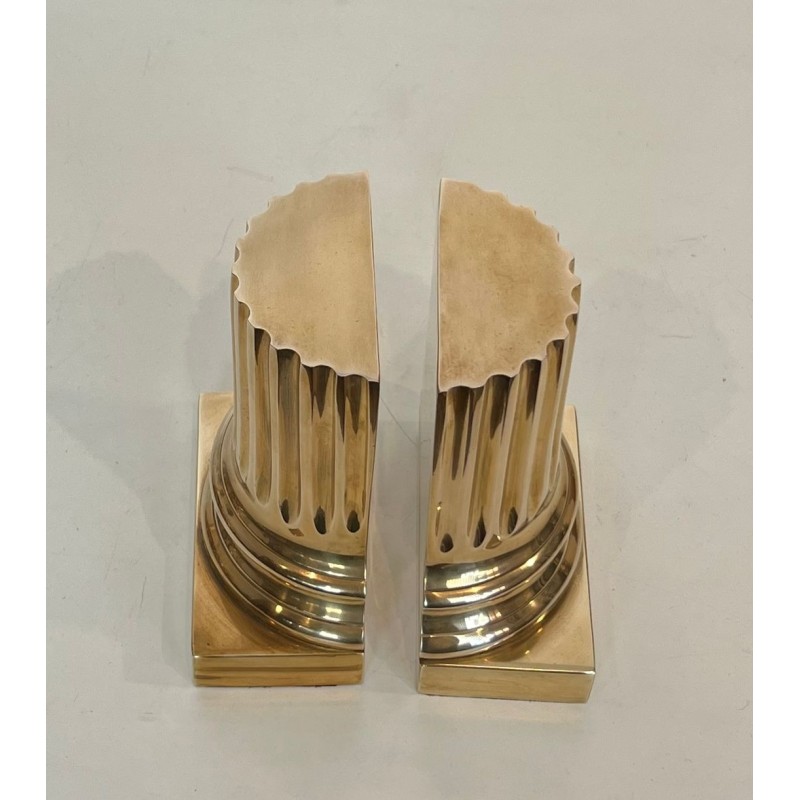 Pair of Polished Brass Bookends in the Form of Fluted Classical Columns