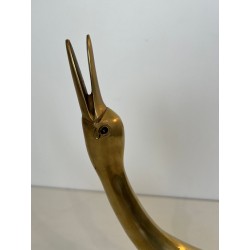 Pair of Silvered Metal and Brass Decorative Duck Sculptures, Mid-20th Century