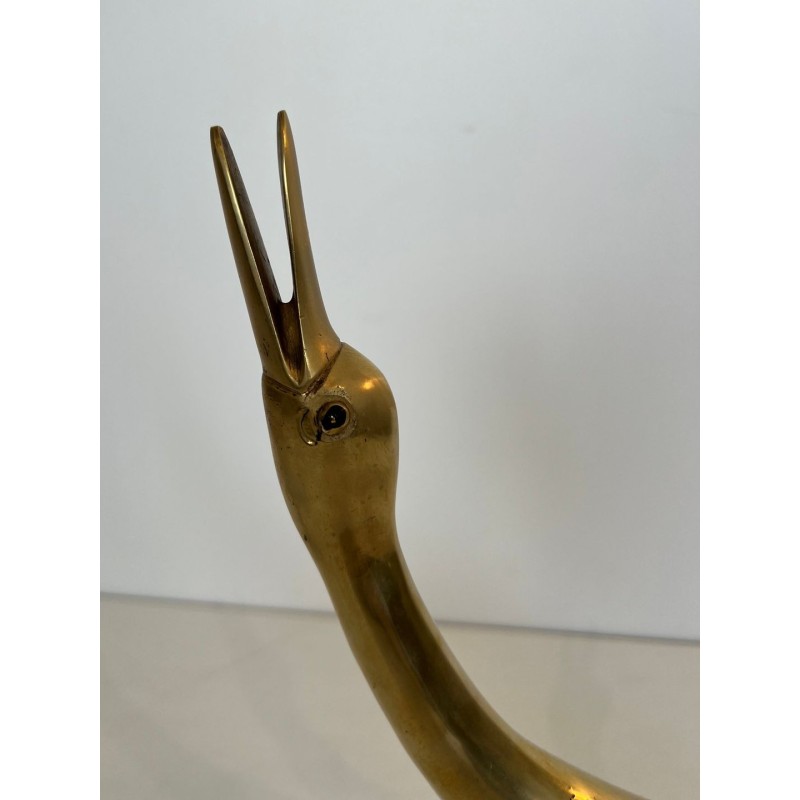 Pair of Silvered Metal and Brass Decorative Duck Sculptures, Mid-20th Century