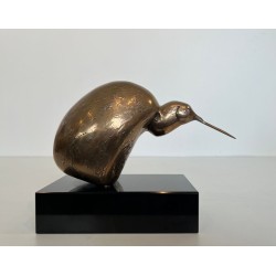 Bronze Sculpture of a Stylised Bird on a Black Marble Base, Signed and Numbered 302/500