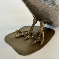 Pair of Silvered Metal and Brass Decorative Duck Sculptures, Mid-20th Century