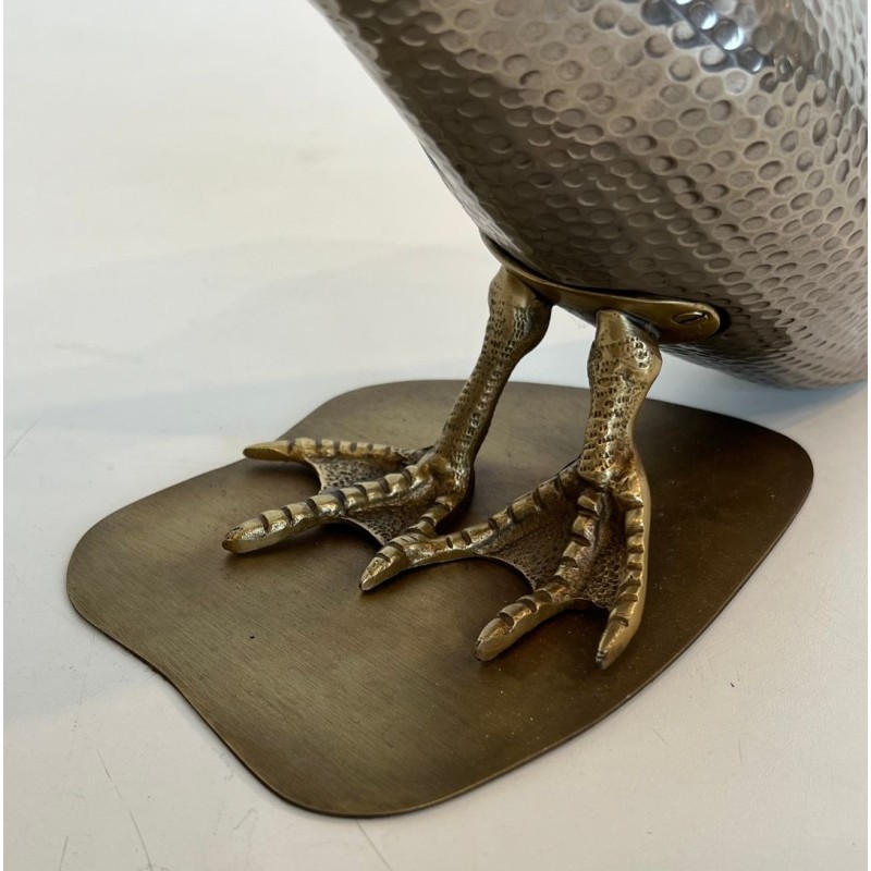 Pair of Silvered Metal and Brass Decorative Duck Sculptures, Mid-20th Century