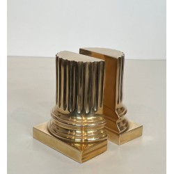 Pair of Polished Brass Bookends in the Form of Fluted Classical Columns