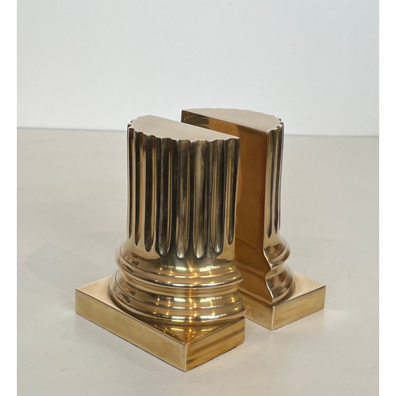 Pair of Polished Brass Bookends in the Form of Fluted Classical Columns