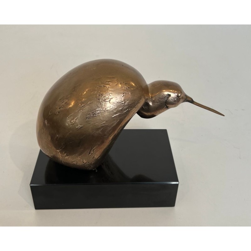 Bronze Sculpture of a Stylised Bird on a Black Marble Base, Signed and Numbered 302/500