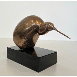 Bronze Sculpture of a Stylised Bird on a Black Marble Base, Signed and Numbered 302/500