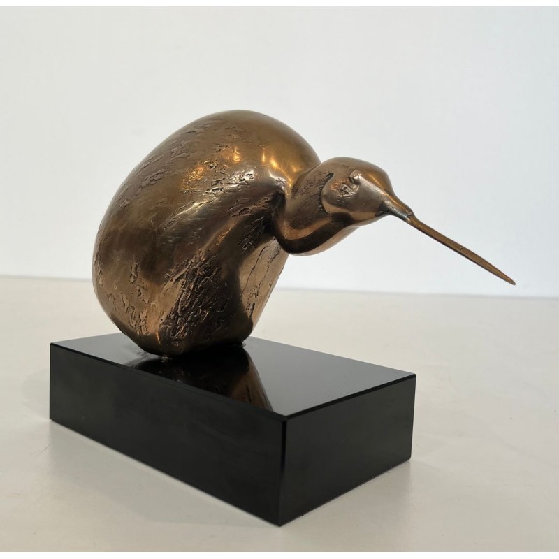 Bronze Sculpture of a Stylised Bird on a Black Marble Base, Signed and Numbered 302/500