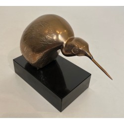 Bronze Sculpture of a Stylised Bird on a Black Marble Base, Signed and Numbered 302/500