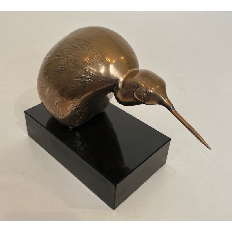 Bronze Sculpture of a Stylised Bird on a Black Marble Base, Signed and Numbered 302/500