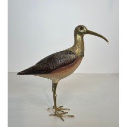 Sculpture Représentant un Oiseau en Bois Polychrome et Laiton