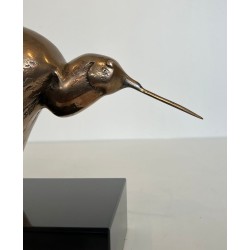 Bronze Sculpture of a Stylised Bird on a Black Marble Base, Signed and Numbered 302/500