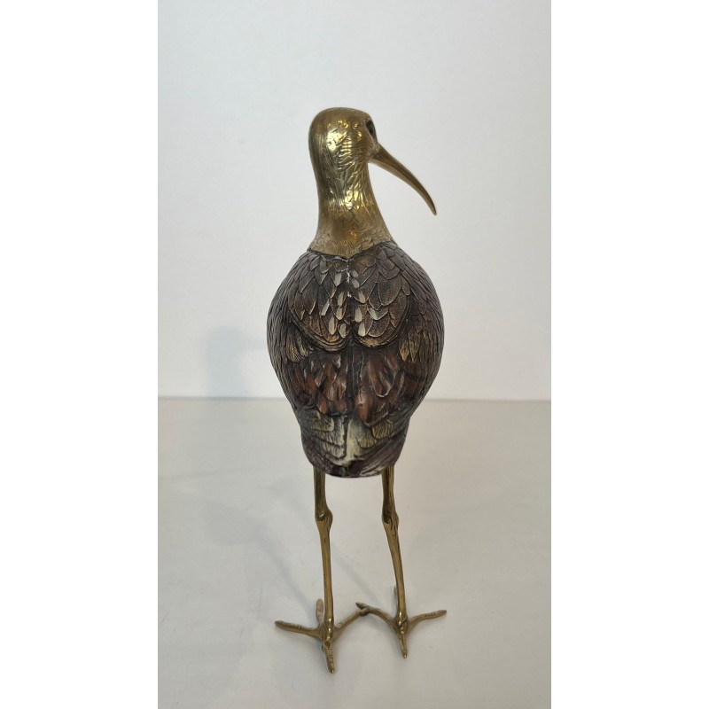 Sculpture Représentant un Oiseau en Bois Polychrome et Laiton