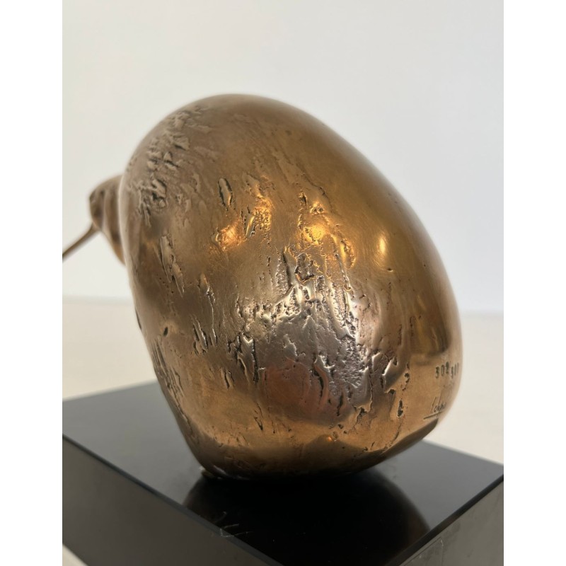 Bronze Sculpture of a Stylised Bird on a Black Marble Base, Signed and Numbered 302/500