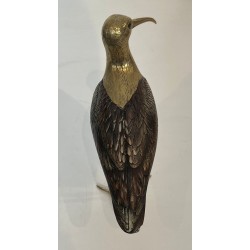 Decorative Carved Wood and Brass Sculpture of a Long-Billed Wading Bird