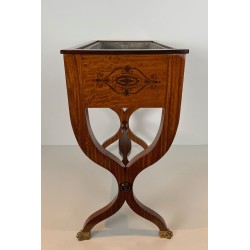 Mahogany Jardinière with Amaranth Marquetry, «X» Base and Gilt Bronze Claw Feet, Charles X Period