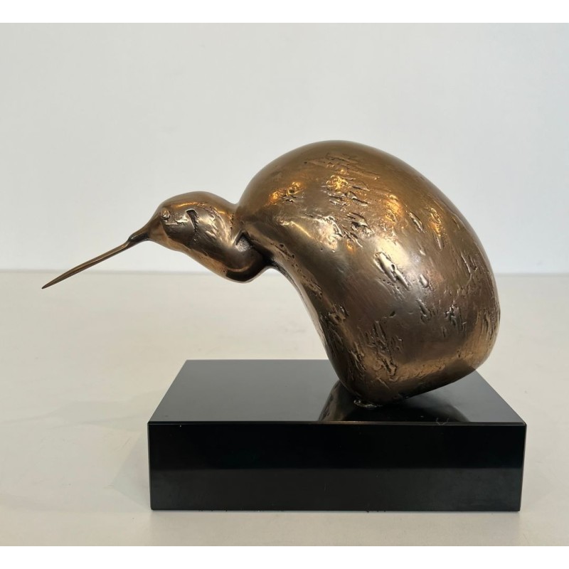 Bronze Sculpture of a Stylised Bird on a Black Marble Base, Signed and Numbered 302/500