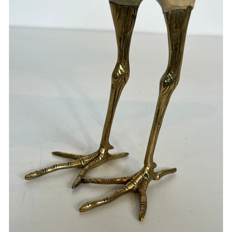 Decorative Carved Wood and Brass Sculpture of a Long-Billed Wading Bird