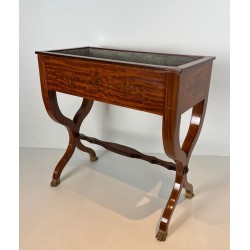 Mahogany Jardinière with Amaranth Marquetry, «X» Base and Gilt Bronze Claw Feet, Charles X Period