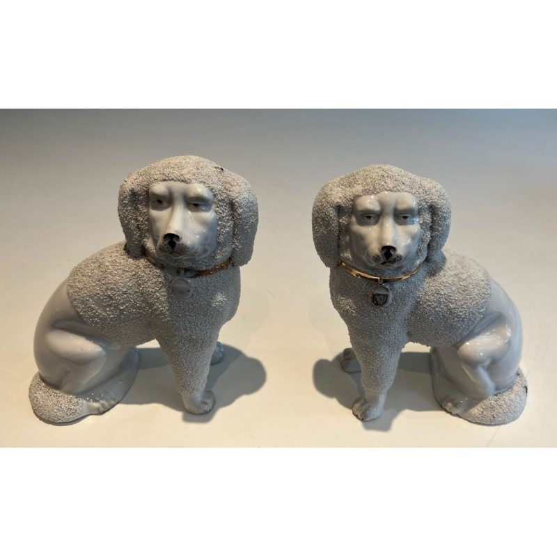 Pair of Staffordshire Porcelain Cavalier King Charles Spaniel Dogs Figures