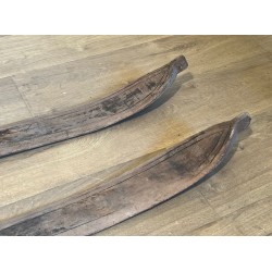 Pair of Antique Wooden Mountain Skis with Leather Bindings, Early 20th Century